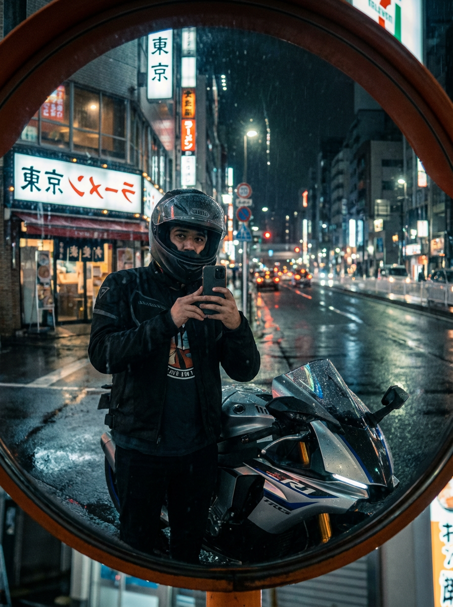 Selfie with Japanese sport motorcycle